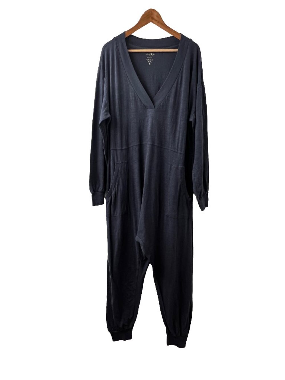 Natural LIfe blue jumpsuit size small v-neck cotton long sleeve oversized romper